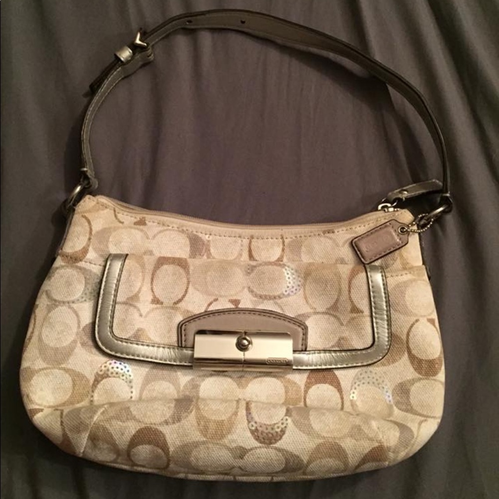 Coach Beige and Silver Shoulder Bag